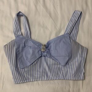 Blue Striped Crop Top with Bow
